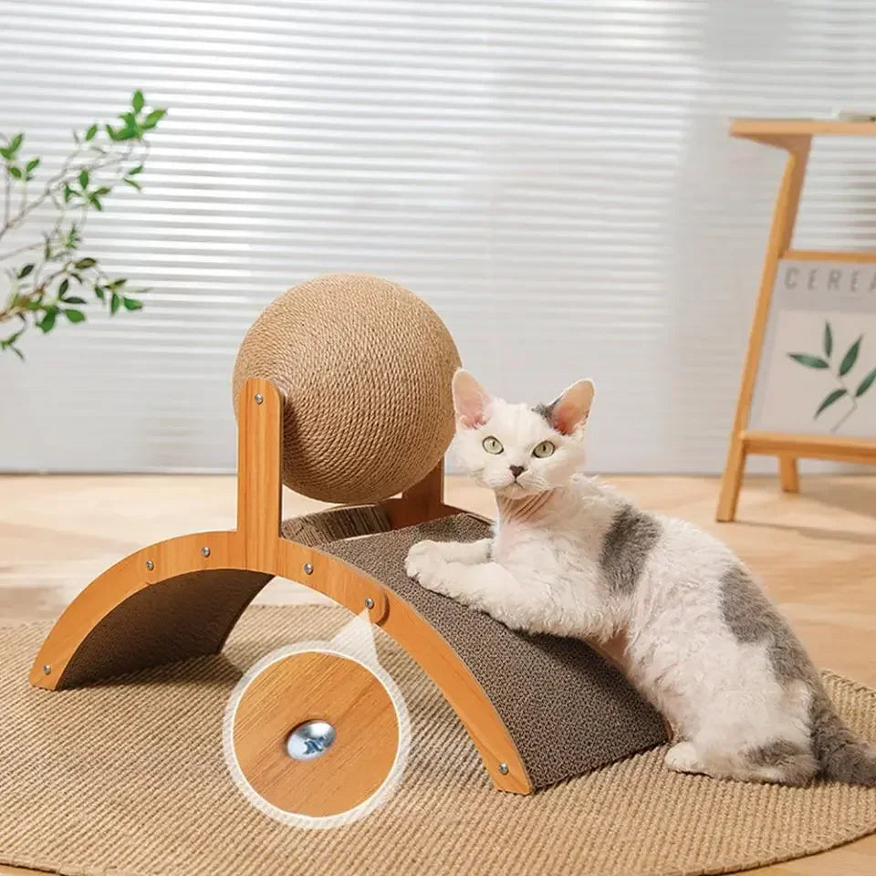 Scratch 'n’ Roll - Wooden Kitten Scratching Ball and scratch pad