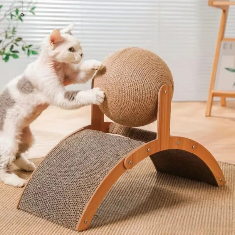 Scratch 'n’ Roll - Wooden Kitten Scratching Ball and scratch pad