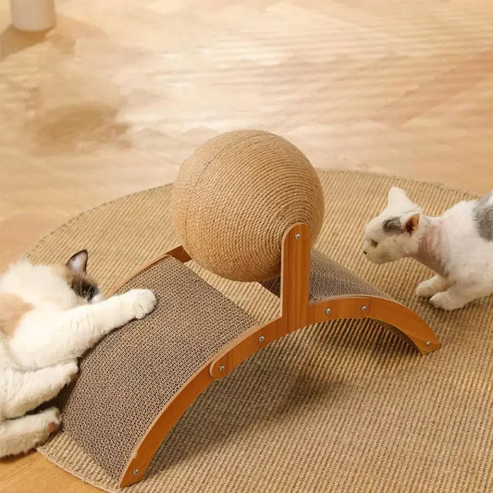 Scratch 'n’ Roll - Wooden Kitten Scratching Ball and scratch pad