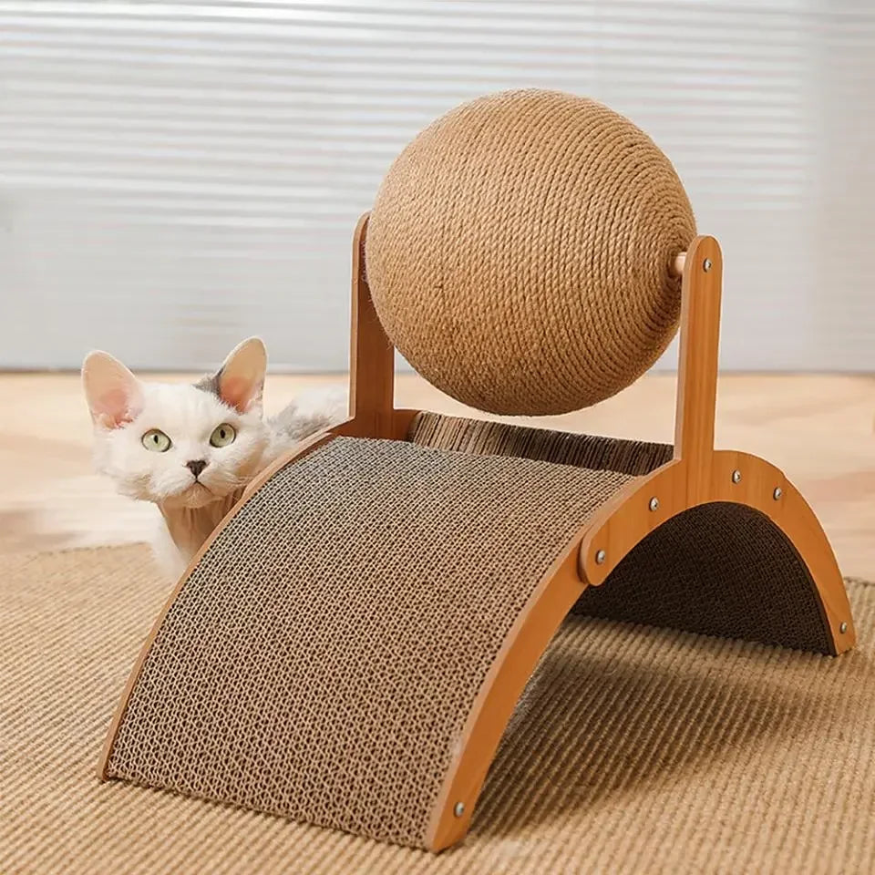 Scratch 'n’ Roll - Wooden Kitten Scratching Ball and scratch pad