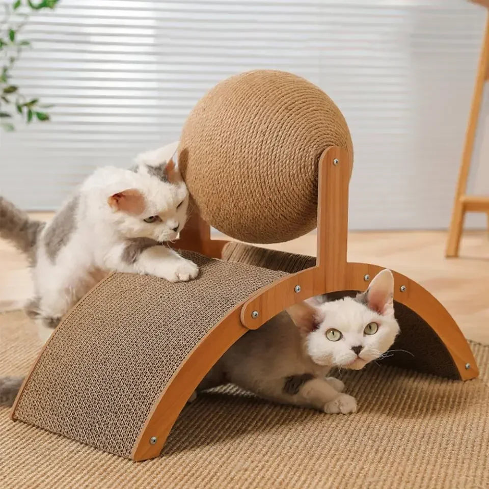 Scratch 'n’ Roll - Wooden Kitten Scratching Ball and scratch pad