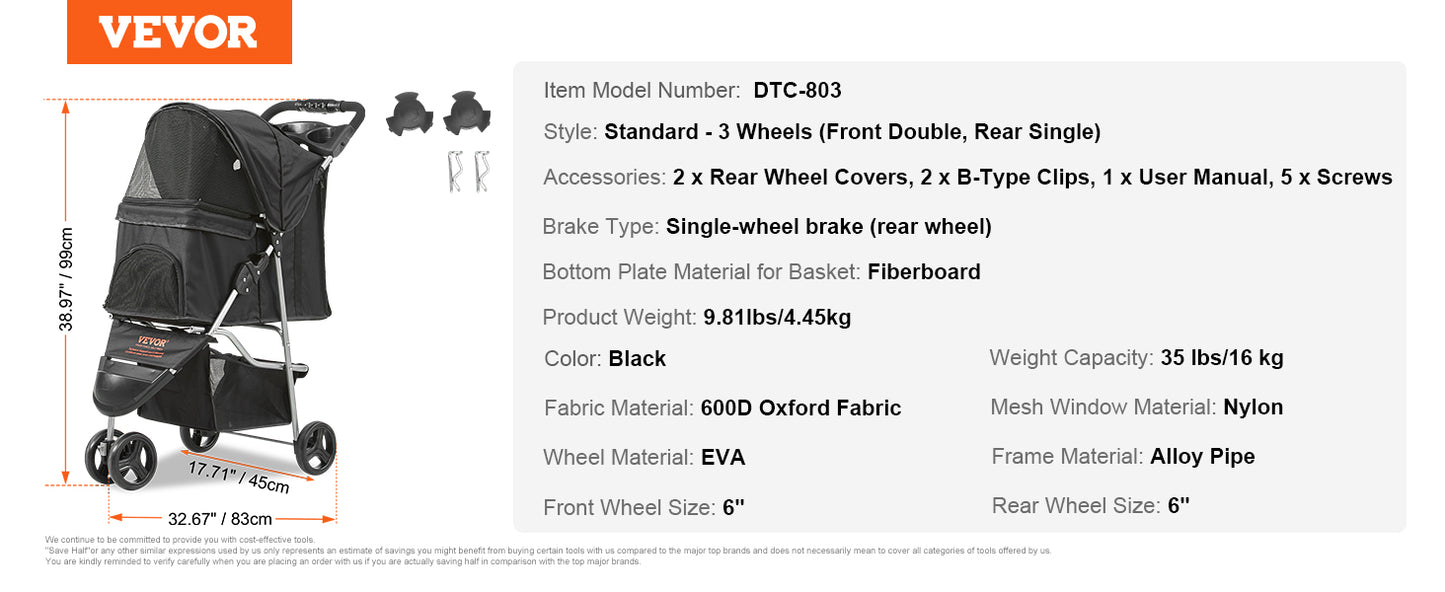 The Wag-A-Wheel - 3 Wheel Pet Stroller