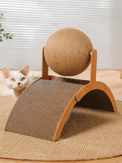 Scratch 'n’ Roll - Wooden Kitten Scratching Ball and scratch pad