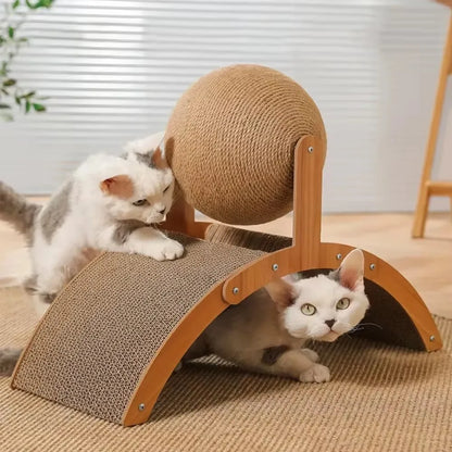 Scratch 'n’ Roll - Wooden Kitten Scratching Ball and scratch pad